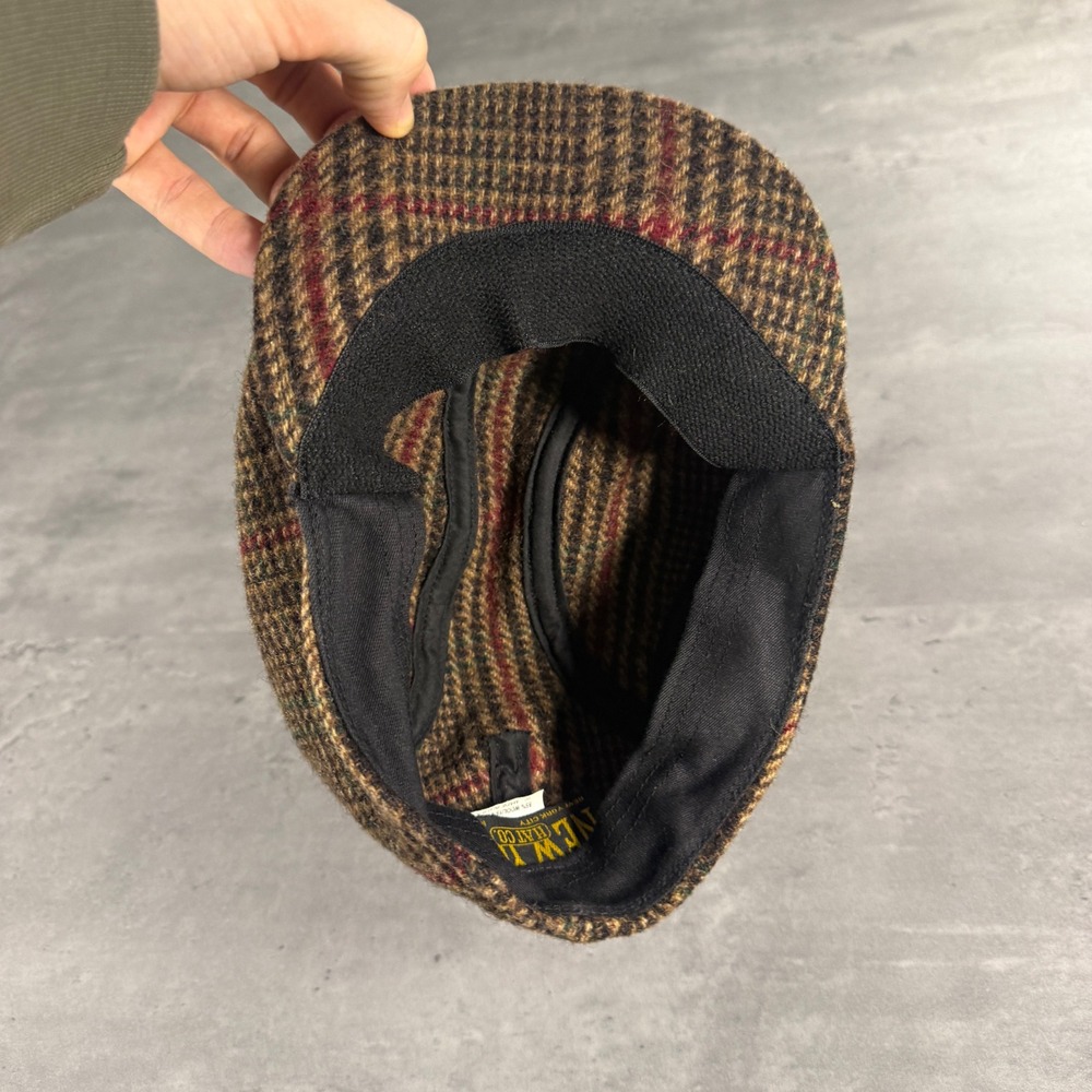 Vintage New York Hat Co Flat Cap S/M Brown Plaid Wool Newsboy Driver Hat USA - Picture 5 of 7